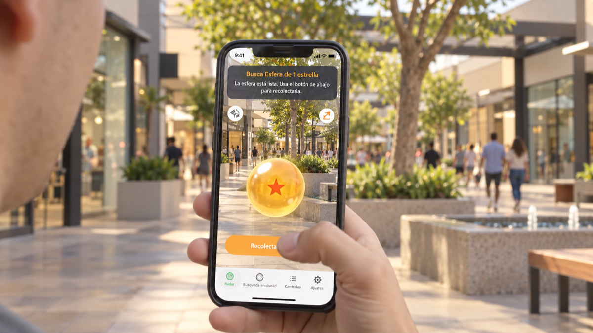 Jugador recolectando una Esfera del Dragón virtual en realidad aumentada
